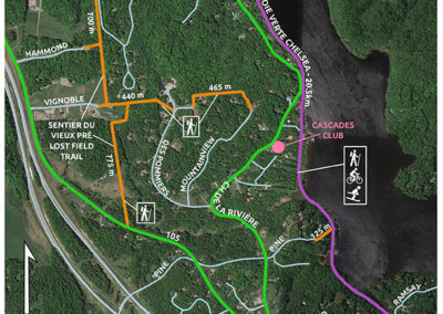Map showing Paved Cycling Routes and Natural Surface Trails on Old Chelsea Road and Chemin Scott